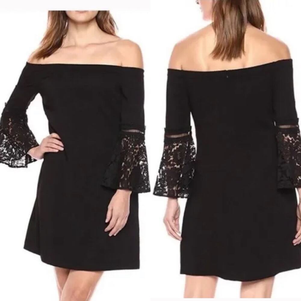 Eliza J Dress Black 10 Off Shoulder Lace Bell Sleeves